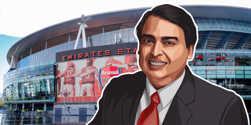 Mukesh Ambani with Emirates Stadium Arsenal