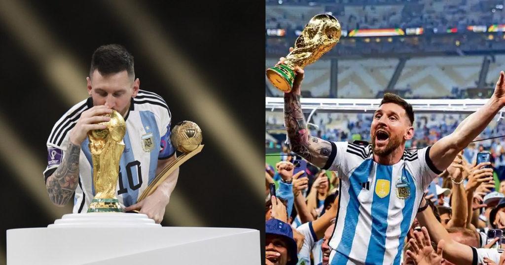 ফিফা বিশ্বকাপ ট্রফি নিয়ে লিওনেল মেসি - Lionel Messi with FIFA world cup trophy