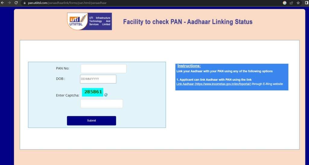 PAN AADHAAR Link status checking